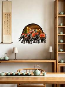 1 pieza Decoración de pared de metal 2D plana con desfile de elefantes reales, decoración de pared con forma de elefante bohemio exótico, adecuada para sala de estar, entrada, dormitorio, decoración del hogar, patio, regalo de vacaciones, regalo de inauguración de casa, regalo de cumpleaños, regalo de Navidad - elefante aristocrático - Ver 3