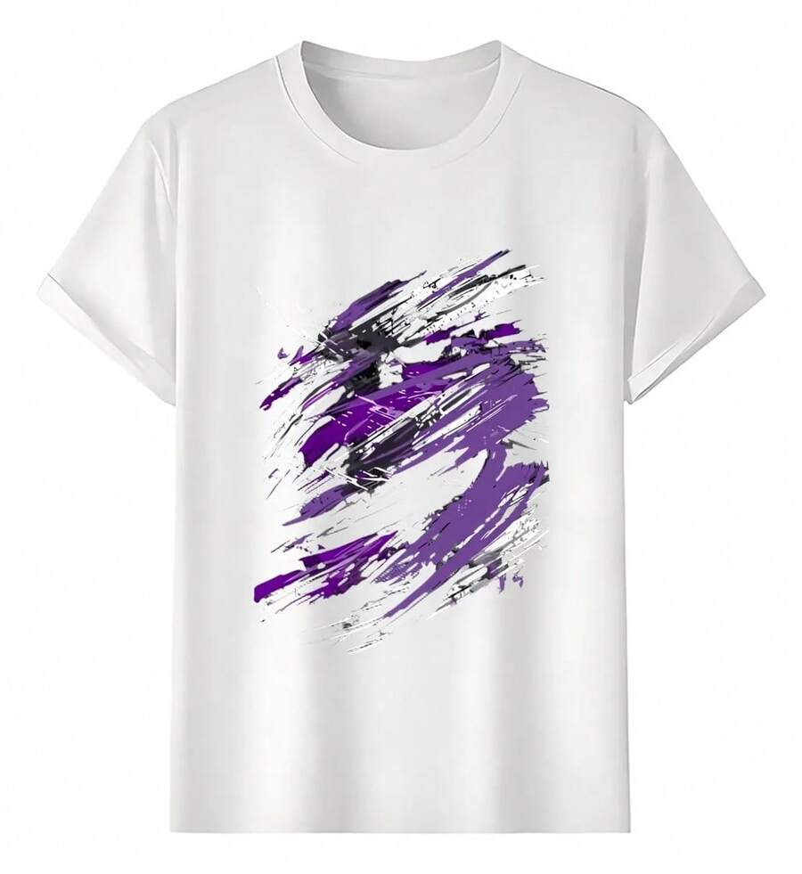 Purple And White Brush Line T-Shirts - 白色 - 查看 1