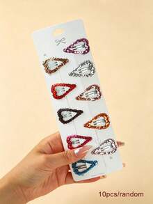 10pcs Girls Colorful Glitter Water Drop BB Hair Clips, Non-Damaging Side Bang Clips, Suitable For Daily Styling - Multicolor - View 3