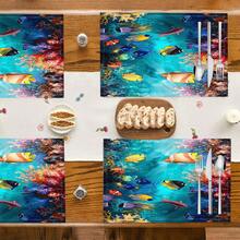 1 pieza/4piezas/6piezas, Decoración del hogar, Manteles individuales de lino con estampado de peces, Adecuados para la mesa de comedor, Decoración para todas las estaciones Primavera, Verano, Otoño, Invierno, Manteles de estilo moderno lavables, Decoración de habitación, Manteles, Posavasos, Manteles para mesa de comedor de cocina, Decoración de fiesta interior y exterior, Decoración del hogar, Regalo ideal - Multicolor - Ver 9