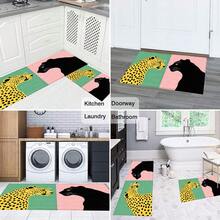 1pc Pink Green Leopard & Contrast Pattern Printed Faux Cashmere Surface TPR Bottom Doormat, Bathroom Mat, Kitchen Mat, Laundry Mat, Holiday Atmosphere Decor, Home Decor, Party Decor, Wedding Decor, Dining & Kitchen Decor - Multicolor - View 9