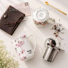 - Taza de t de porcelana con infusor y tapas, colador de taza de caf de 18 onzas con soporte para bolsa para t de hojas sueltas, taza de caf para inauguracin de la casa, regalo de - Rosado - Ver 5