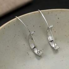 1pc Vintage Style Silver Long Earrings With Geometric Pendant, Unique Design, Suitable For Daily Commute Wear - Silver - View 7