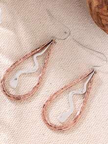 Women's Hanging Teardrop-Shaped Dual-Tone Earrings, Handmade Hammered Texture Vintage Design, Bohemian Style Elegant Earrings - Two-color - View 3