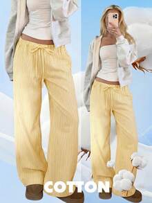 Pantalones casuales y holgados a rayas para mujer, primavera/verano - Amarillo - Ver 1