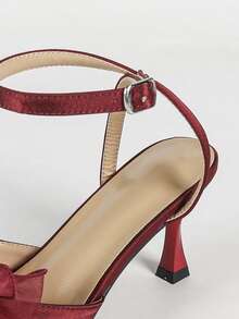 Elegant Red Mesh Bow Pointed Toe Stiletto Heel Sandals For Women, Single Strap Backless High Heels, Versatile Pumps For Commuting And Dating - Red - View 8