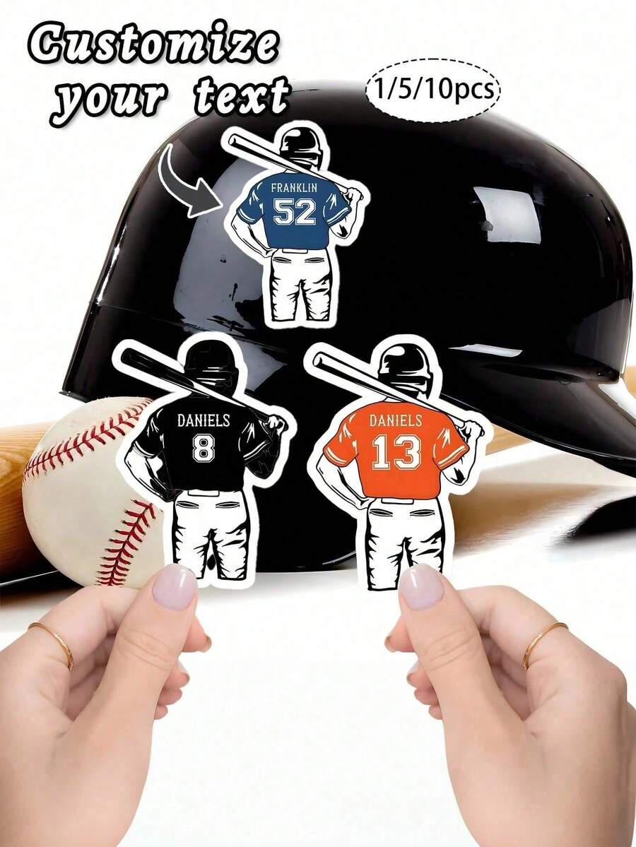 1/5/10PCS Baseball Name Decal | Personalized Custom Baseball Sticker | Team Baseball Decals Sticker With Name And Number | Baseball Gift For School Supplies,Back To School ,Travel Organizer, Baseball Helmet Decals - Multicolor - View 1
