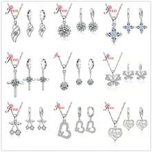 925 Sterling Silver Plating Necklace And Earring Set With Cubic Zirconia, Cross, Heart And Butterfly Design, Fashion Jewelry For Women. - 32301 - 查看 9