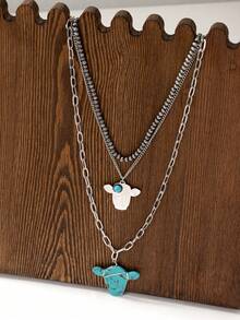 Juego de 3 collares apilados estilo occidental con decoración de piedra turquesa y plata antigua, Howdy Y'all - Multicolor - View 3