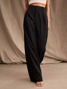 Pantalones Casuales Drapeados para Mujer 2026, de Cintura Alta, Corte  y Pierna Ancha, con Efecto Adelgazante - Negro - Ver 4