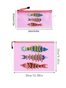 防水海灘化妝包，附珠飾魚類圖案，海洋主題大容量透明化妝袋，配尼龍拉鍊，便攜式旅行盥洗包，多功能收納袋，適合海灘度假必需品、口紅、護膚品、文具 - 彩色 - 查看 11