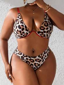 Conjunto De Bikini De Talla De Color Sólido Con Aro - Multicolor - Ver 1
