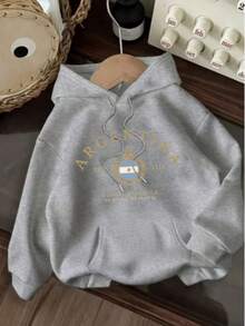 Women's Kangaroo Hoodie Winter Sweatshirt With Argentina South America Print - New Special Casual Street Stylish Modern Premium Warm For Everyday Wear - 灰色 - 查看 1
