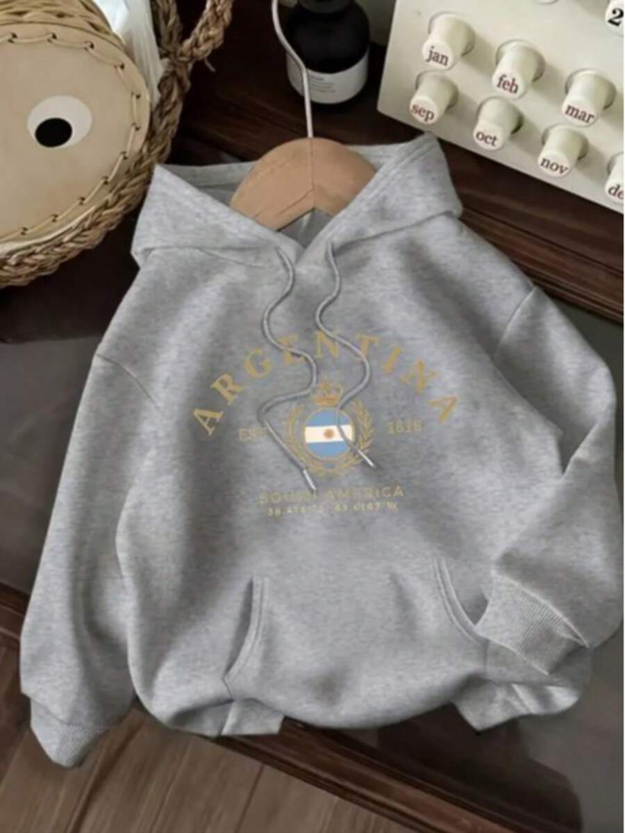 Women's Kangaroo Hoodie Winter Sweatshirt With Argentina South America Print - New Special Casual Street Stylish Modern Premium Warm For Everyday Wear - 灰色 - 查看 1