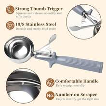 HOMURE H 4 Oz Scoop, Large Ice Cream Scoop With Trigger, #8 Disher, Muffin Scoop, Portion Scoop, Cookie Scoop For Baking, Grey Handle, For Making Ice Cream Cookie Muffin Cupcake Mashed Potato - ColorA - View 3