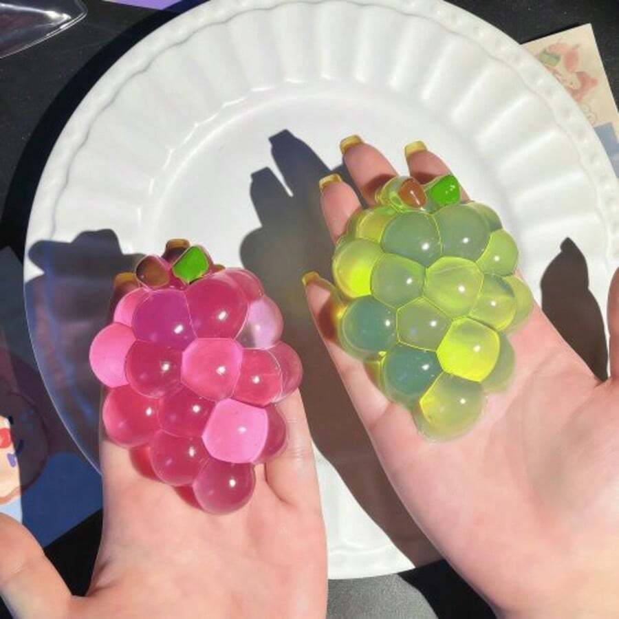 2pcs High Transparency Crystal Grape Soft Squeeze Toys, Transparent Crystal Grape Soft Stress Relief Office Desk Decor, Suitable For Teenagers - Multicolor - View 1