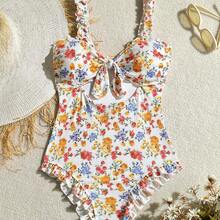 Nana's Women's Clothing Store Swim Mod Traje de baño de una pieza sin tirantes con estampado aleatorio, grueso, inalámbrico, lindo para verano, playa y festivales de estilo boho - Rojo violeta - Ver 4
