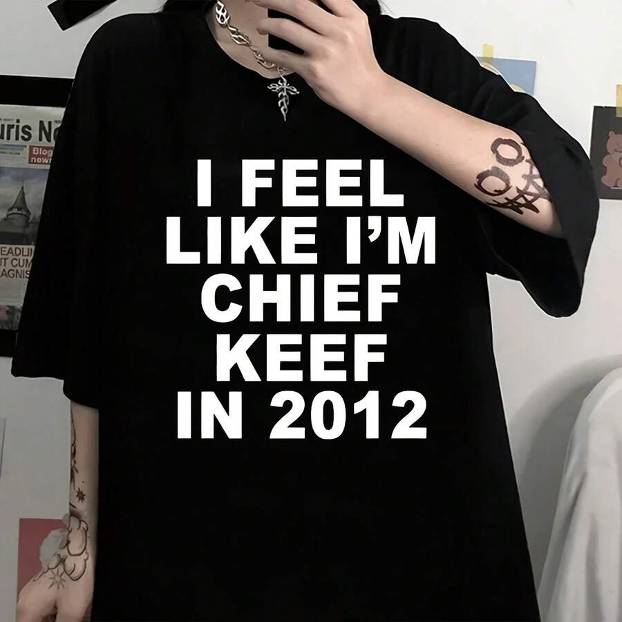 Women's Clothing With "I Feel Like I'm In 2012" Print, Plus Size T-Shirt, Men's Casual Summer T-Shirts, Short-Sleeved T-Shirts - 彩色 - 查看 1