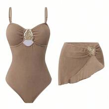 dahkjdgajy Swim Oasis Conjunto de traje de baño de una pieza con falda para mujer, selección de primavera y verano, trajes de baño para mujer con control de abdomen, verano - Caqui - Ver 5