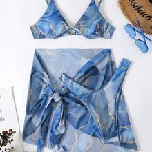 YijiaNvz Swim  Paquete de 3 trajes de baño con sujetador con aros y estampado de mármol y falda para playa de verano - Amarillo - Ver 7