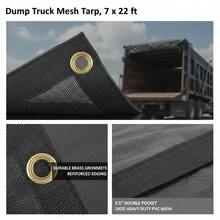 [Free Shipping] Heavy Duty Mesh Tarp 7' X 22' For Dump Truck, Trailer, Truck Bed, PVC Coated Fabric 18oz Double Pocket Brass Grommets Reinforced Double Needle Stitch Webbing Black Finish-XY412928 - Default0 - View 5