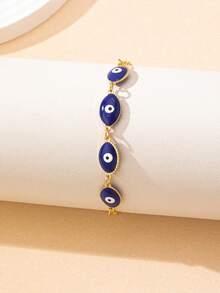 1pc Fashion Versatile Exquisite Premium Sense Design Evil Eye Chain Bracelet Suitable For Women's Daily Wear - Royal Blue - View 2