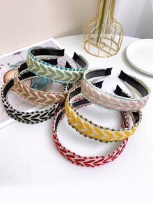 1pc New Vintage Embroidered Wide Headband For Women, Fashionable Simple Colorful Leaf Design With Teeth, Anti-Slip Hair Clip, Versatile Essential For Outings - Multicolor - View 12