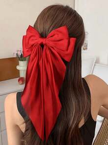 Pinza de pelo con lazo rojo grande - Un accesorio de pelo elegante y lindo adecuado para looks diarios, fiestas, regalos de Navidad y moda de otoño/invierno. - Rojo - Ver 3