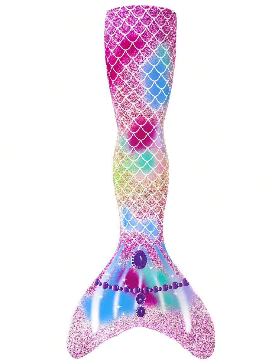 Young Girl Fish Scale Print Tie-Dye Mermaid Tail One-Piece Swimsuit - Mauve Purple - View 1