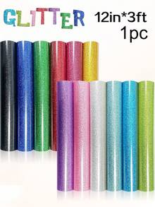 HONGCAI 12 Solid Color Glitter Vinyl Sheets, Sparkle Glitter Lettering Film, 30.5cm X 90cm / 12in X 3ft, DIY Pattern Heat Transfer Vinyl - Multicolor - View 9