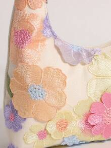 Yellow-Green Lace Hollow Floral Hobo Shoulder Bag With Sparkling Rhinestones For Women, Suitable For Vacation (Floral Pattern Randomly Distributed) - Multicolor - View 8