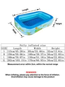 1pc Printed Inflatable Swimming Pool + Ocean Theme Swim Ball, Suitable For Indoor/Outdoor Home Use, Water Party And Summer Outdoor Activities, Can Be Used As Ball Pit, Sand Pit, Foldable Inflatable Swimming Pool - Blue - View 2