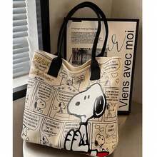 Peanuts 官方 Snoopy 卡通印花帆布包，大容量托特包兼單肩斜跨包，多口袋設計，可放入 14 吋筆電，耐用布料，適合青少年女孩/女性/學生，適用於上學/通勤/旅行，Snoopy/Peanuts 粉絲理想生日禮物 - 查看 2