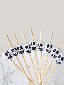 100pcs/Set Skull Fruit Picks, Rooster Tail Picks, Creative Hamburger And Pastry Picks, Bamboo Skewers. Suitable For Christmas And Day Of The Dead Theme Parties, Enhance Party Atmosphere, Rooster Tail Picks - View 11