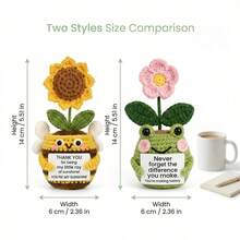 1pc Positive Energy Crochet Plush Doll, Handmade Bee/Frog With Flower, Inspirational Encouragement Doll With Message Card, Unique Gift For Family And Friends, Room Desk Decor - Multicolor - View 2