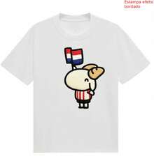 Playera de  con cabrita kawaii, efecto bordado, unisex, color negro - Blanco - Ver 6