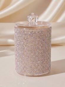 1 pieza Organizador de maquillaje transparente con strass 2 en 1, caja redonda de 2 capas con 2 compartimentos y tapa. Para tocador & baño, sostiene brochas, lápices labiales & herramientas de belleza, decoración del hogar. - Multicolor - Ver 7