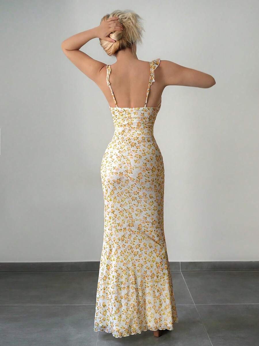 Sexy Summer Dress With Small Flowers – Comfortable And Daring For Your Days Off - 酒紅色 - 查看 1