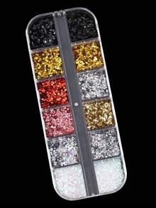 12-Grid 1mm Ultra-Mini Star & Heart Glitter Nail Art Sequins, Ultra-Thin Y2K Holographic Laser Gold Silver Pink Aurora Glitter, Small Heart Nail Decoration Accessories, Japanese Salon DIY Supplies - Multicolor - View 7