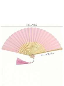 4pcs Value Set! Pink Bamboo Fan + Tassel + Bow + Storage Bag. Suitable For Wedding/Party/Daily Use. - Multicolor - View 13