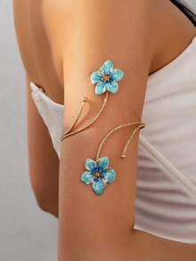 1Pc Punk Style Exaggerated Alloy Metal Multi-Color Enamel Flower Bracelet - Gold - View 1