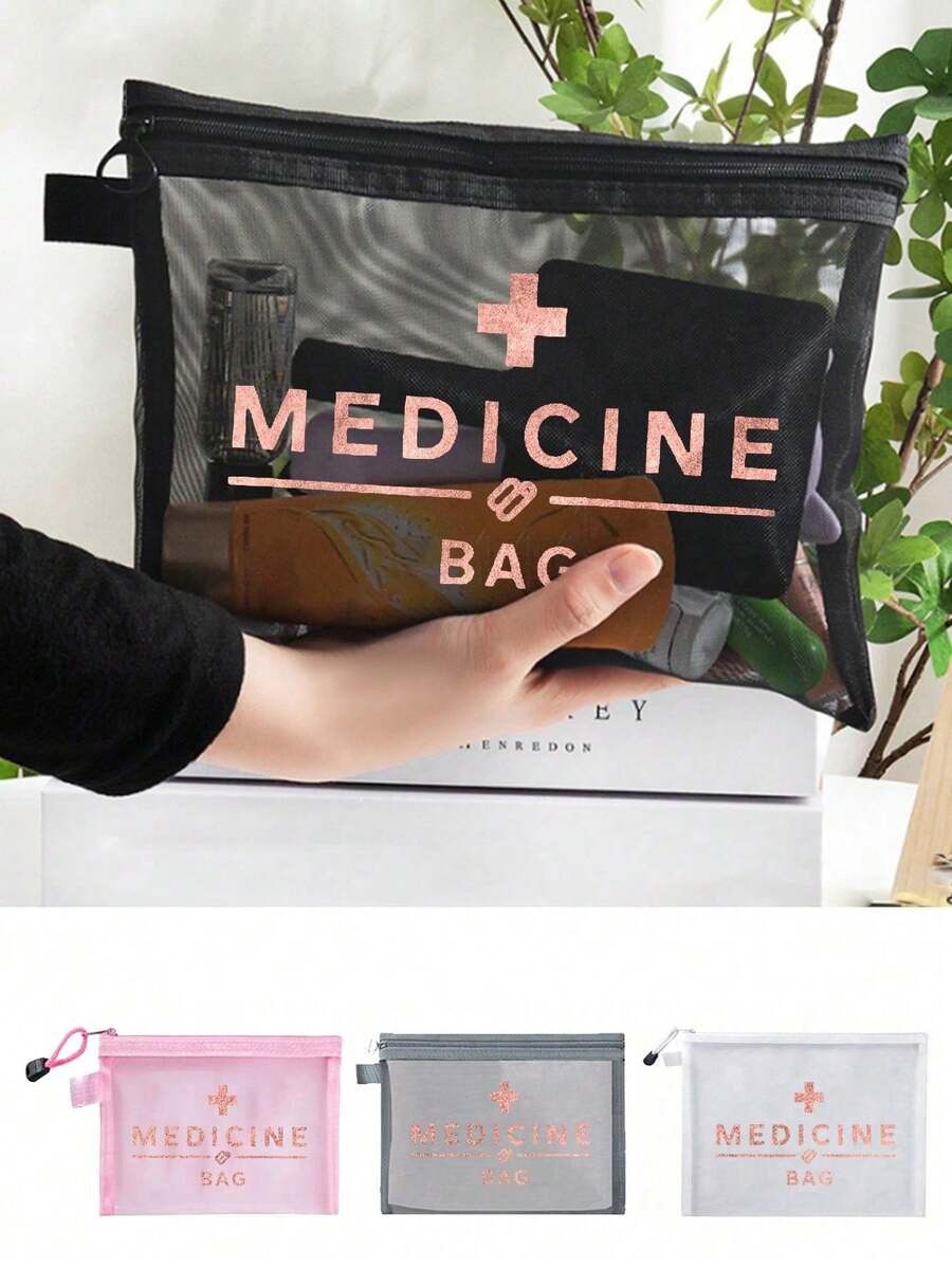 网眼化妆包，印有“药品”字样，便携式收纳袋，化妆包，护肤品收纳包，旅行必备，宿舍用品，新娘礼物，母亲节礼物，生日礼物，送给朋友和老师的礼物，药品收纳袋，浴室收纳袋，珠宝收纳袋，唇彩和化妆品收纳袋，学生宿舍洗漱包，送给妻子、家人、朋友、同事的礼物