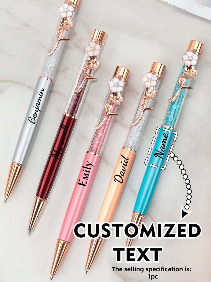 1pc Personalized Creative Pearl Flower Decoration Diamond Metal Ballpoint Pen Customizable Logo Gift Customized Birthday Gift Advertisement Customized Logo Diamond Crystal Signature Pen Rotating Pen, Back To School - Multicolor - View 1