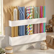Cabinet Door Straw Organizer - 9.5 Inch Large Acrylic Straw Storage Box With Strong Adhesive Backing, Cup Straw Storage Container, Cabinet Drinking Straw Dispenser, Suitable For Kitchen Countertop - Multicolor - View 5