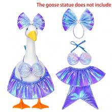 23-Inch Garden Goose Decor - Purple Ocean Princess Bikini Summer Outfit, Suitable For Cement Garden Statue, 3-Piece Set - A - View 9