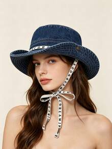 1pc Women's Solid Color Korean Style Japanese Streetwear Washed Distressed Hat With Rope Tie Decor Fashion Bucket Hat Western Cowboy Hat, Outdoor Hiking Camping Climbing Foldable Sun Hat, Spring Summer Autumn Sun Protection Hat For Campus Students Travel Beach - A - View 5