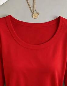 Women's USA Flag Long Sleeve Tee, Patriotic Crewneck Top, Loose Soft Fit, 4th Of July Outfit, US Pride Minimalist American Casual Everyday Apparel - 紅色 - 查看 2