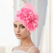 1pc Women's New Side Chiffon Ribbon Large Flower Elastic Comfortable Elegant Turban Headscarf Hat - Side-view Floral Hat - View 15