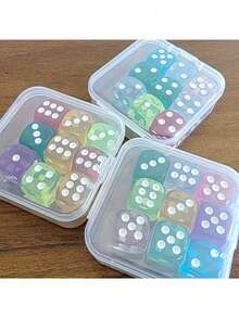 Gaming Enthusiasts 9pcs/Set Vibrant Color Dice Set - Assorted Colors, Portable Transparent Storage Box, Perfect For Math Games, - Dice - View 1