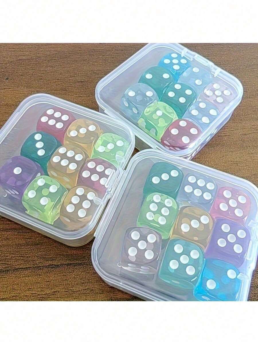 Gaming Enthusiasts 9pcs/Set Vibrant Color Dice Set - Assorted Colors, Portable Transparent Storage Box, Perfect For Math Games, - Dice - View 1